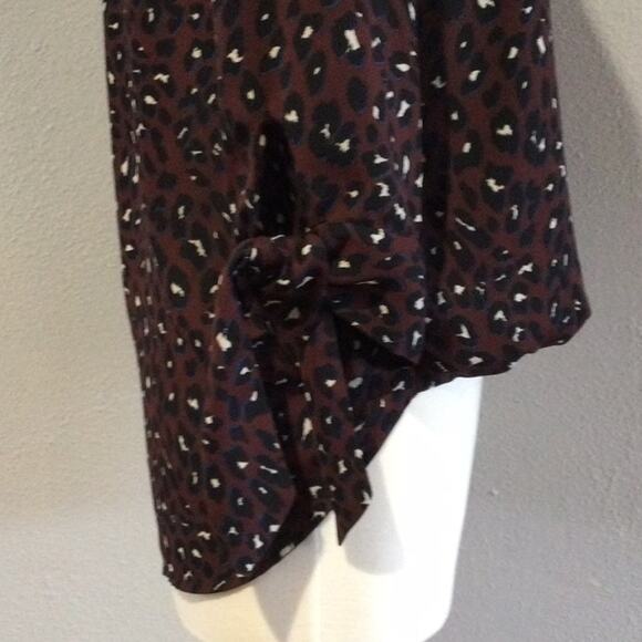 West Kei Multicolor Cheetah Print Faux Wrap High Low Tie Sleeve Blouse  S - Picture 6 of 16
